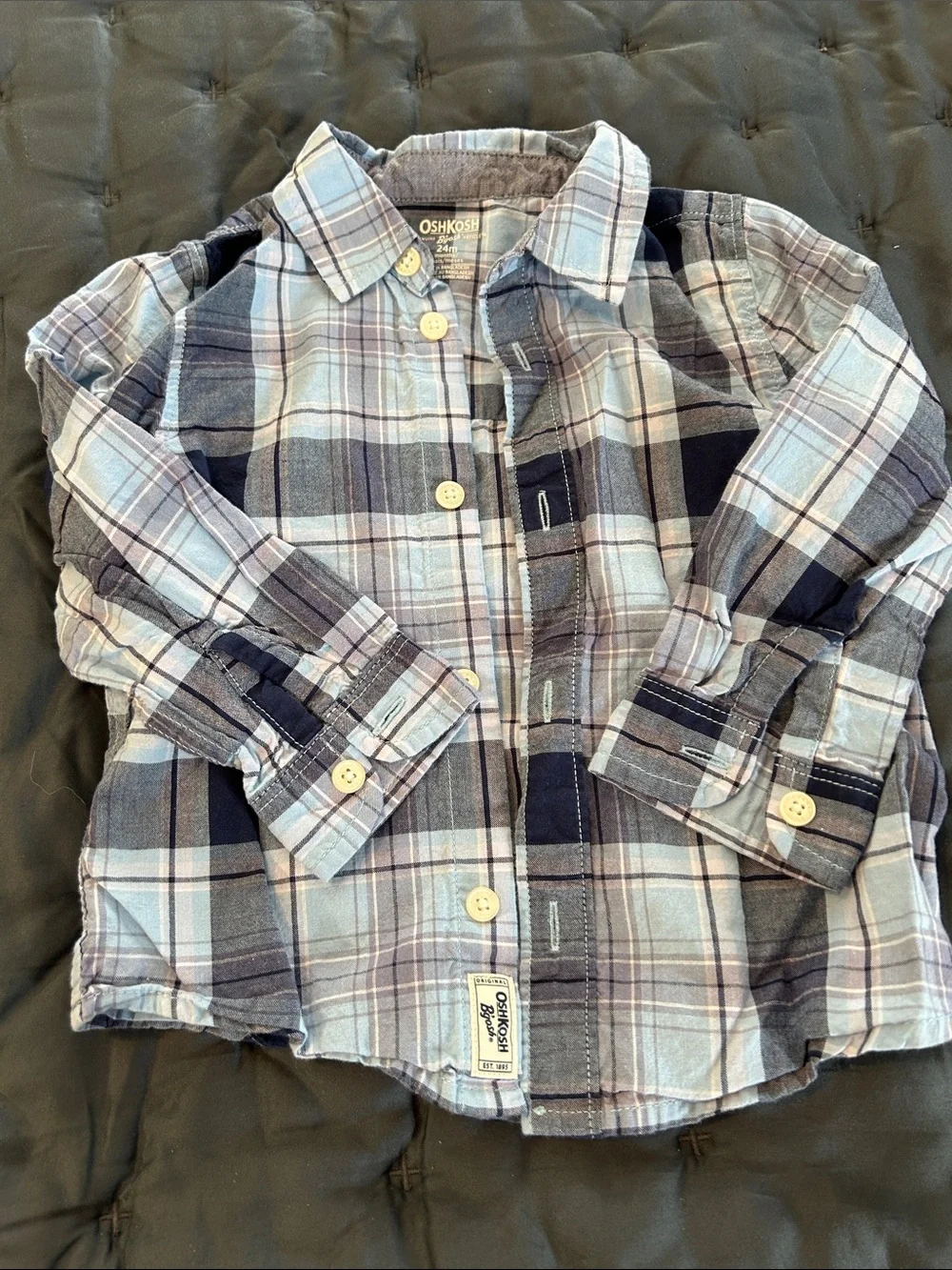 OshKosh B'gosh Navy and Light Blue Plaid Button-Down Shirt
